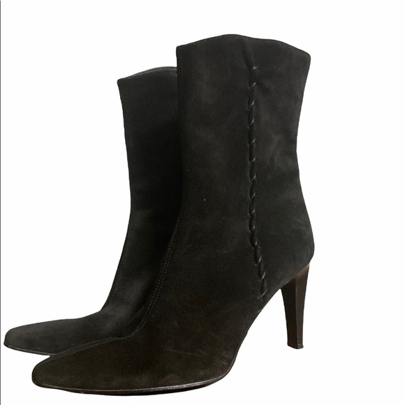 Shoes - Black Suede Italian Made Braided Stiletto Boots